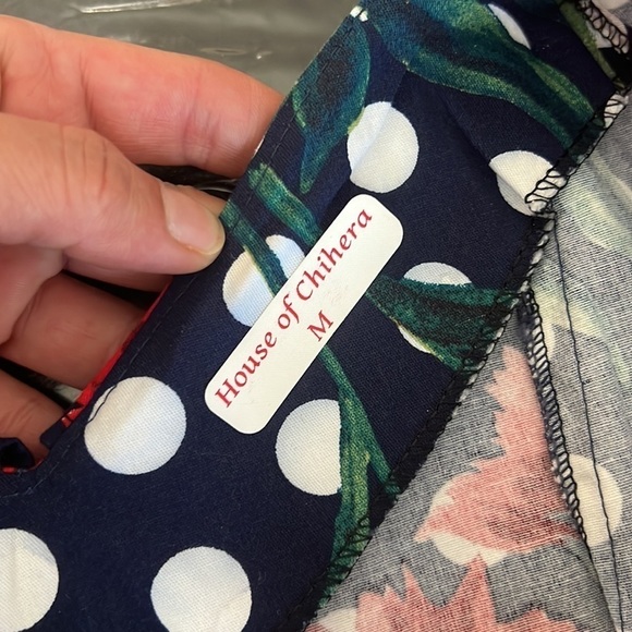 Vintage🧚‍♀️House Of Chihera Floaty Sleeve Polka Dot Rose Print Dress SizeM - Picture 12 of 14